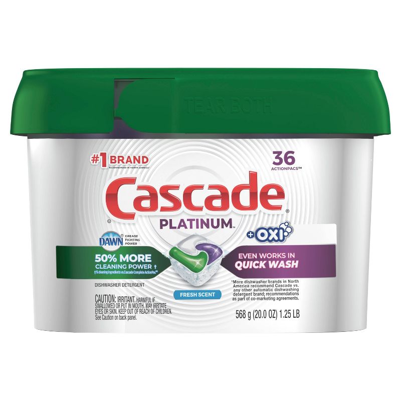 Cascade Platinum + Oxi Dishwasher Pods, ActionPacs Dishwasher Detergent Tabs, Fresh Scent - 36ct