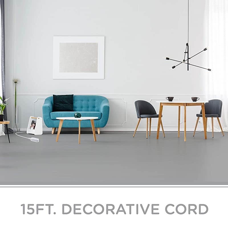 White/Gray, Designer 3-Outlet Extension Cord, 15 Ft Braided Cable, 2-Prong Power Strip, Slide-to-Lock Safety, Low-Profile Flat Plug, Polarized, ETL Listed, 43431-T1, 15 Ft, 15 Ft