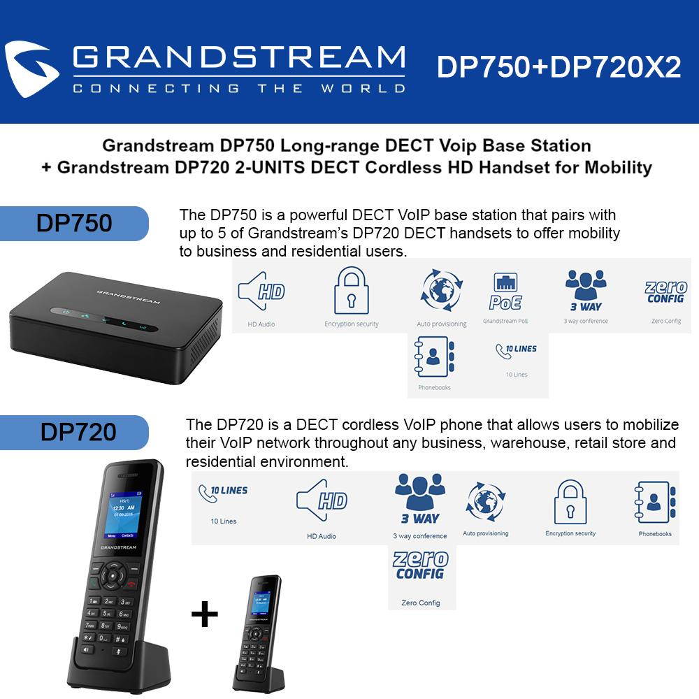 Grandstream DP750 Long-range DECT Base Station + DP720 2-UNITS DECT HD Handset