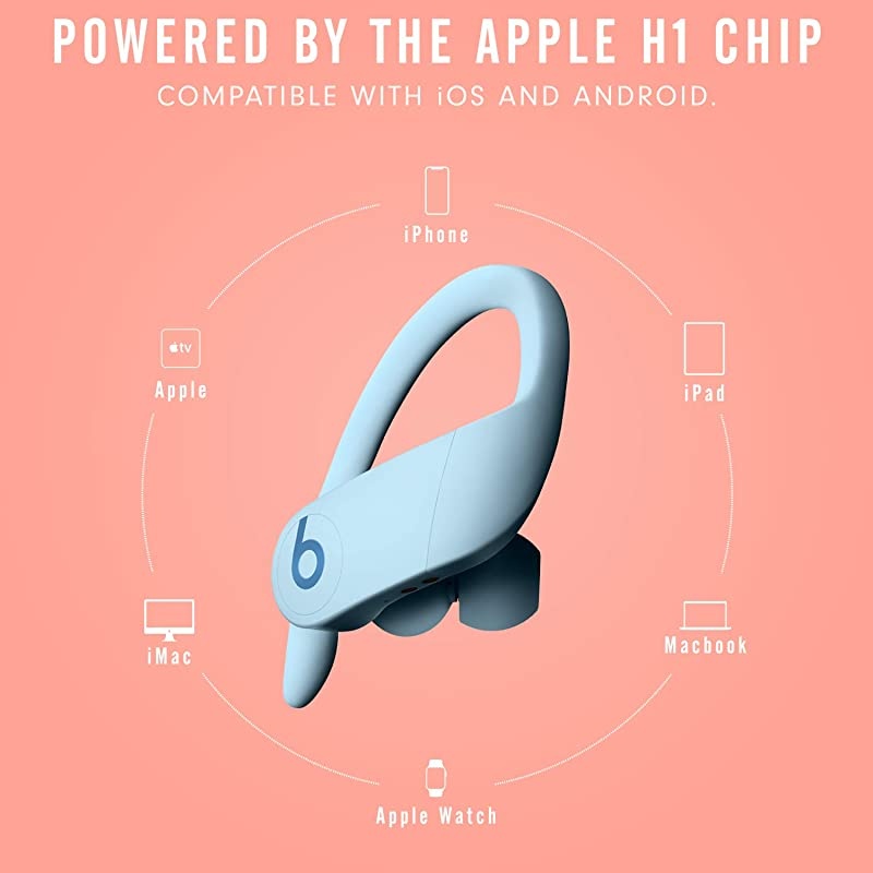 Power Pro Wireless Earbuds - Apple H1 Headphone Chip, Class 1 Bluetooth Headphones, 9 Hours of Listening Time, Sweat Resistant, Built-in Microphone - Glacier Blue
