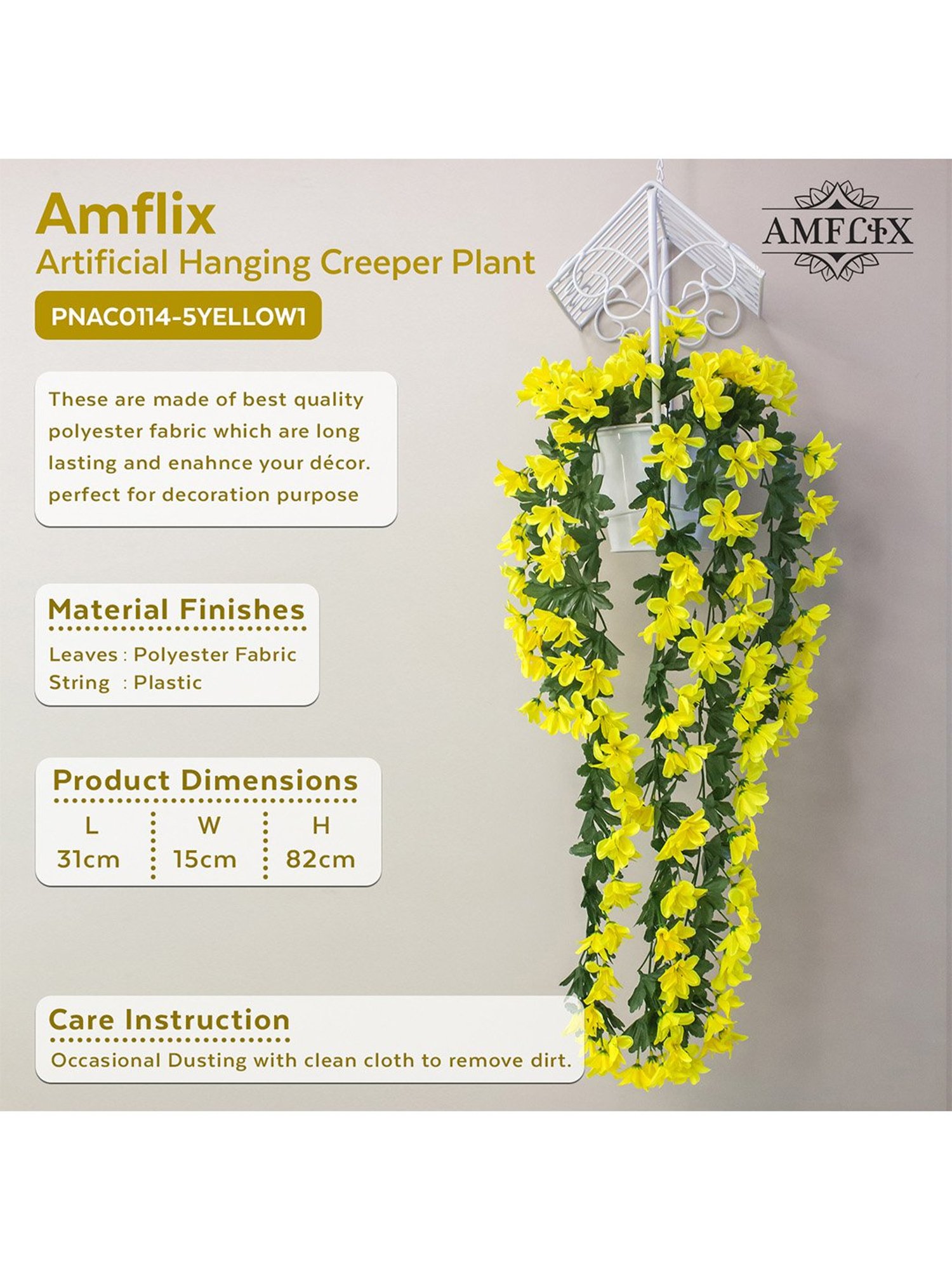 Amflix Yellow Artificial Hanging Creeper Plant