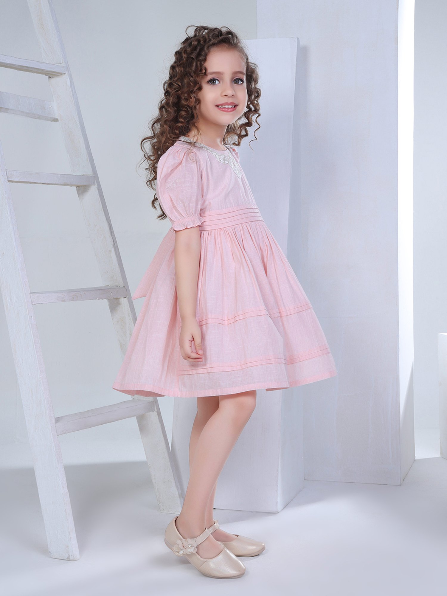 Peppermint Kids Peach Solid Dress