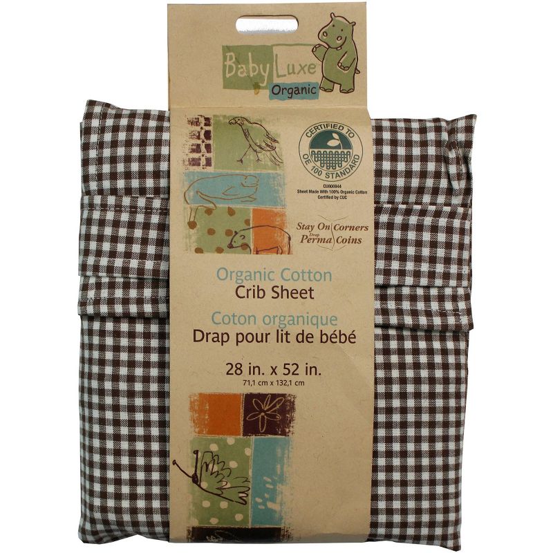 1pc Brown Checkered 100% Organic Cotton Crib Toddler Fitted Sheet - Store51..