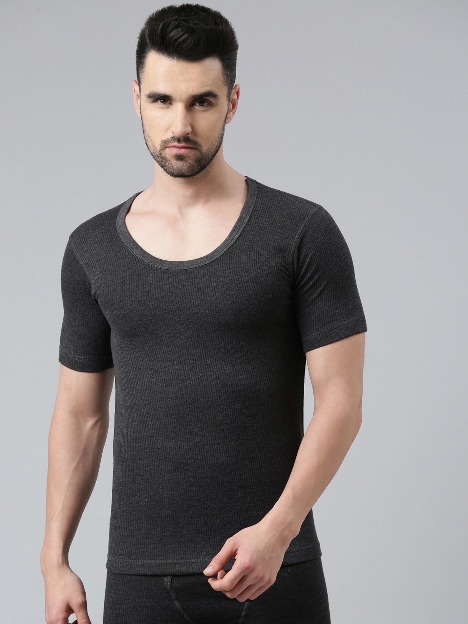 Dixcy Scott Maximus Dark Grey Melange Cotton Skinny Fit Thermal Top