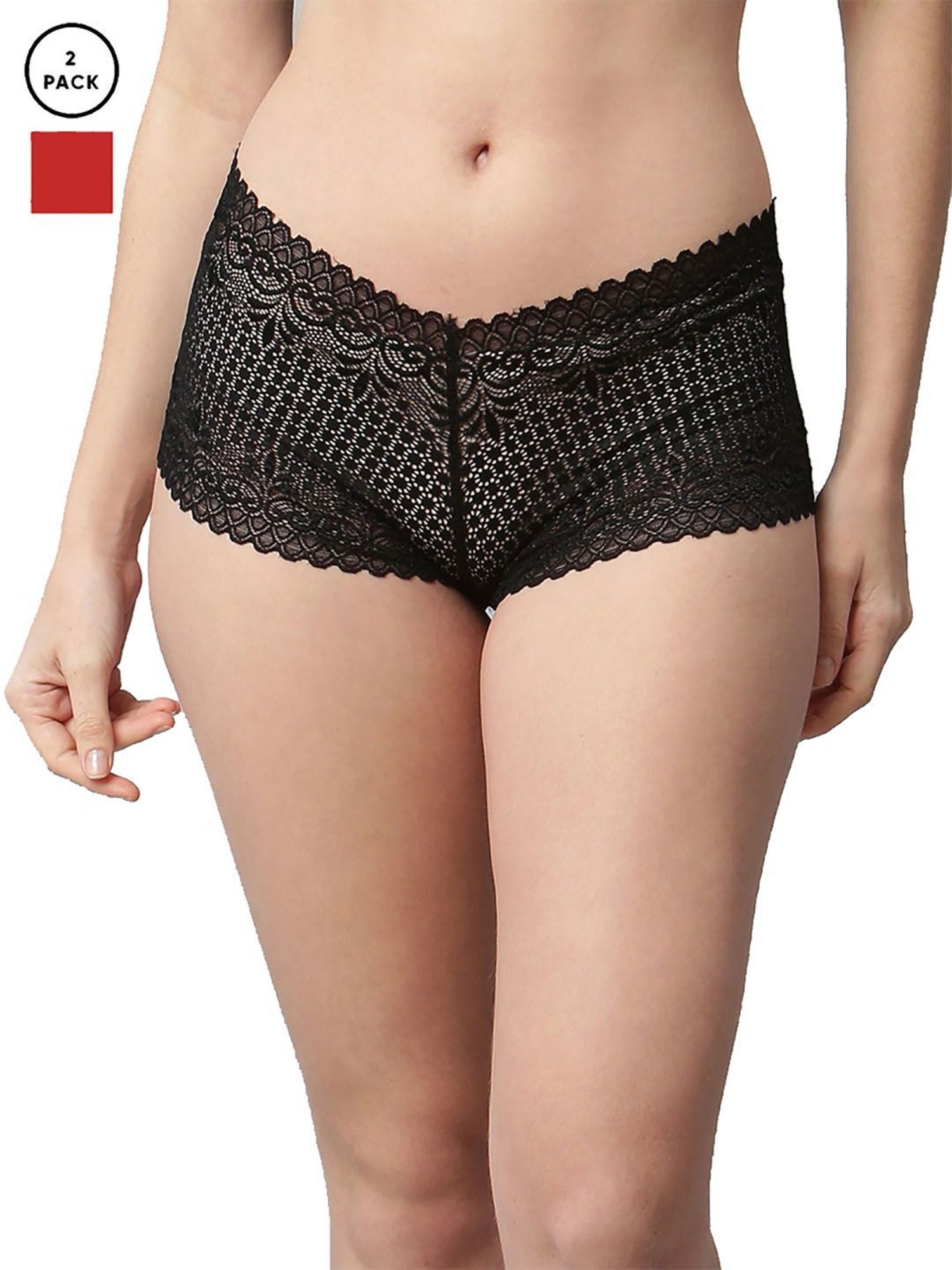 Cukoo Black & Red Lace Bikini Panty (Pack Of 2)