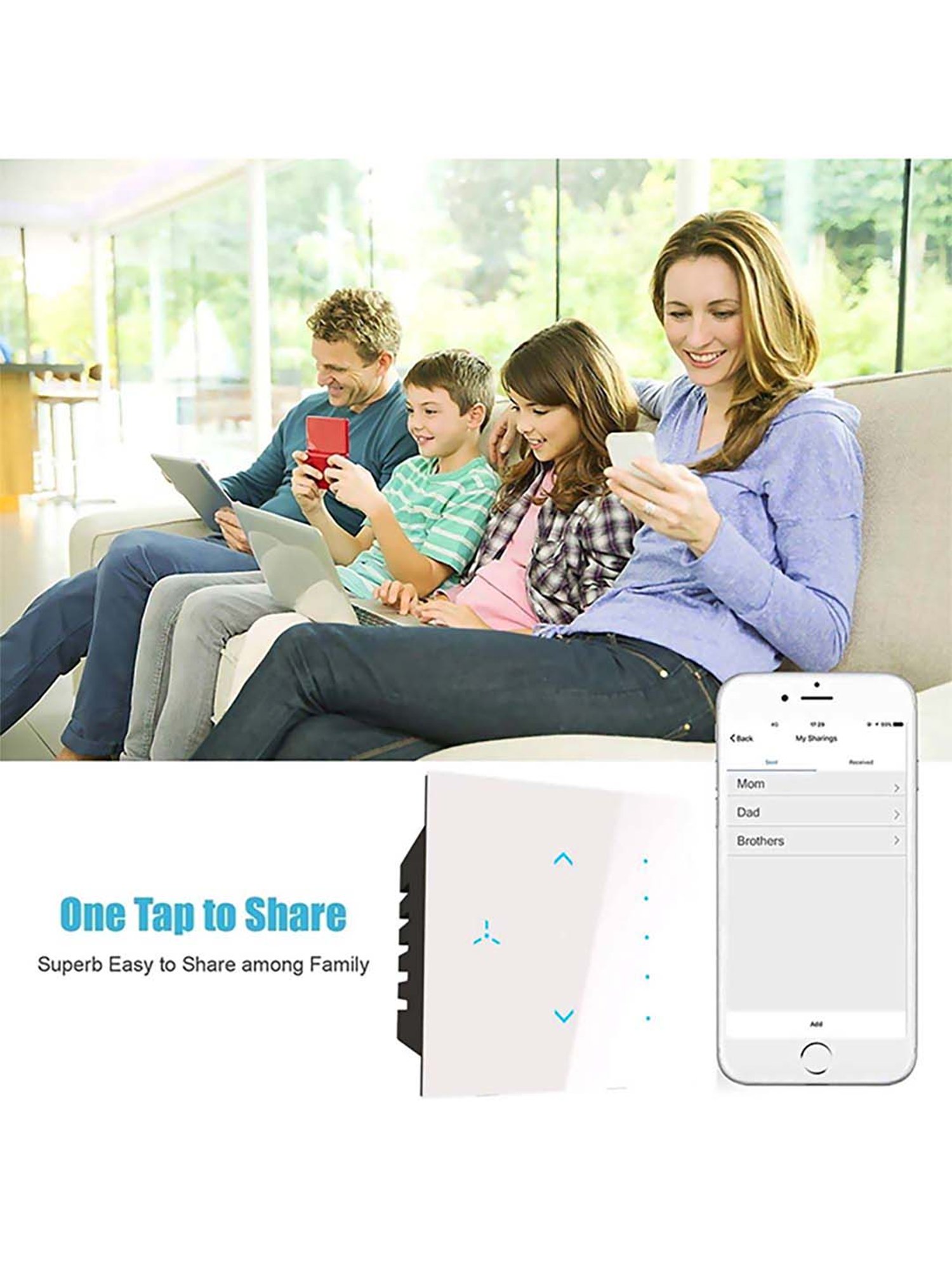 HomeMate Smart Touch Fan Regulator Works with Google Assistant and Alexa (White)