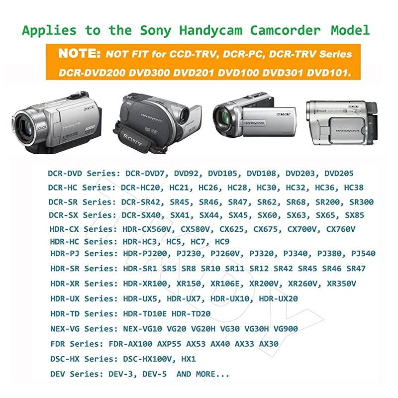 ACL200 AC Power Adapter Charger  kit for Sony Handycam DCRSX40 DCRSX45 DCRSX63 DCRSX65 DCRSX85 DCRDVD105 DVD108 DVD610 DCRSR46 DCRSR47 DCRSR62 DCRSR68 HDRXR500 HDRCX675 Camcorder