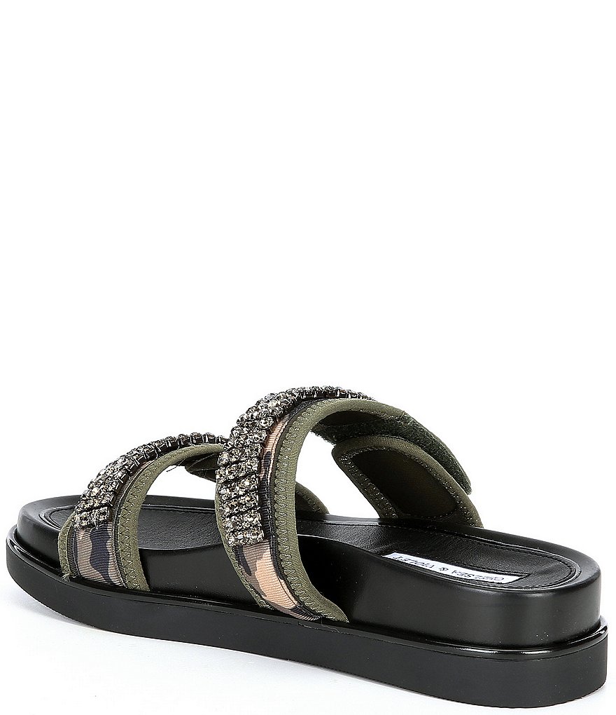 Chelsea & Violet Alici Camo Rhinestone Two-Banded Flatform Sandals