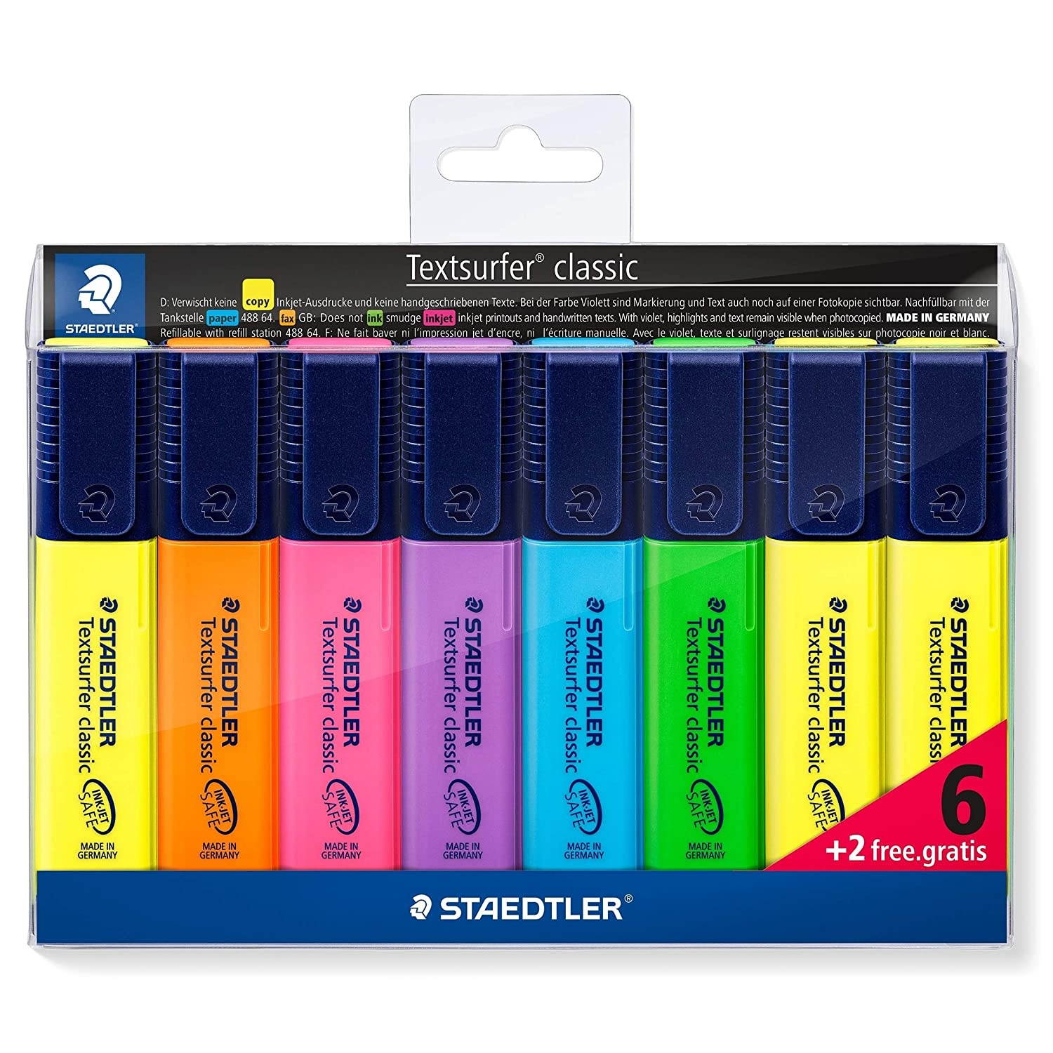 STAEDTLER 364 A WP8 Textsurfer Highlighter Bonus Pack, Assorted Colours, Pack of 6 + 2