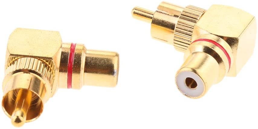 Homyl 2X RCA Plug Male to 2 RCA Female Right Angle Connector Adapter Gold Color