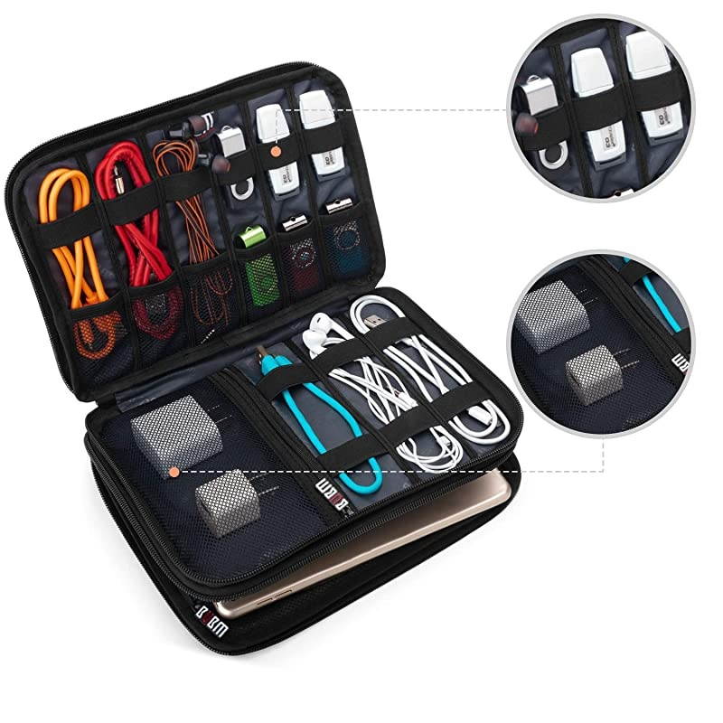 Double Layer Electronic Accessories Organizer Travel Gear Bag for Cables USB Flash Drive Plug and More Perfect Size Fits for iPad Mini Medium Gray