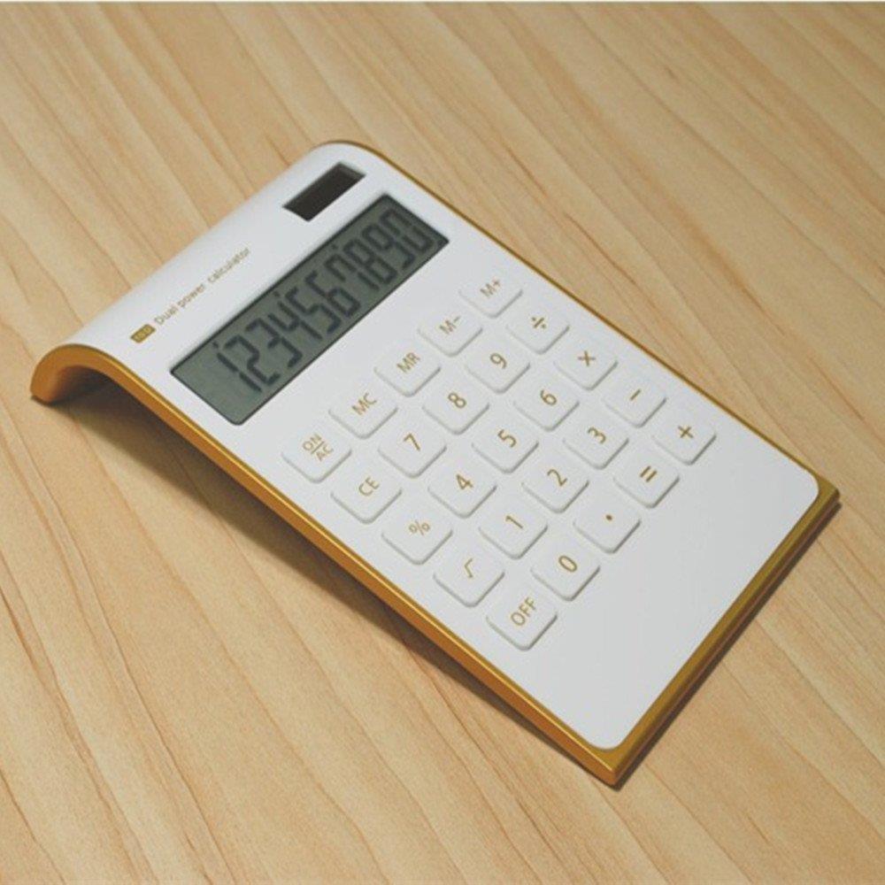 ?Letitfly? Calculator, Slim Elegant Design, Office/Home Electronics, Dual Powered Desktop Calculator, Solar Power, 10 Digits, Tilted LCD Display, Inclined Design, White (Slim2)