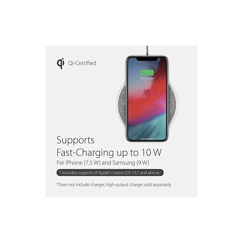 Otto Q Wireless Charger, Qi-Certified, Soft Textured Fabric, Fast Wireless Charging 15W Max Compatible with Galaxy 21, iPhone 12, iPhone 11, AirPods Pro, Note, Pixel (No AC Adapter)