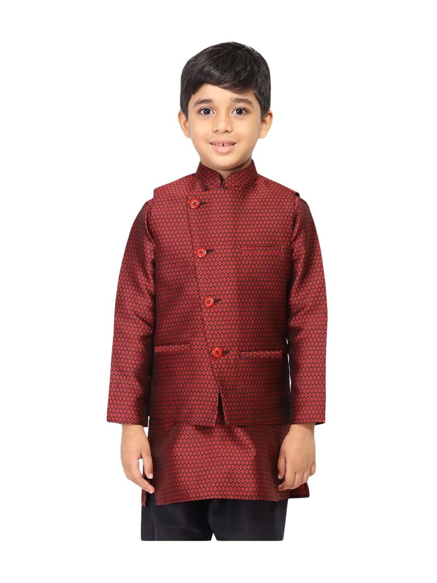 TABARD Kids Maroon Printed Nehru Jacket