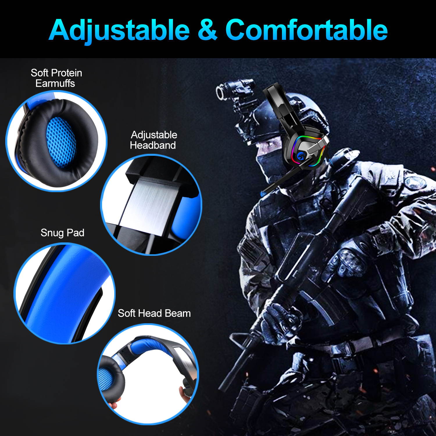 YOBO A66 RGB Gaming Headset 7.1 Sound Stereo RGB  Headphones with Microphone  for PS4 Laptop Desktop PC Gamer