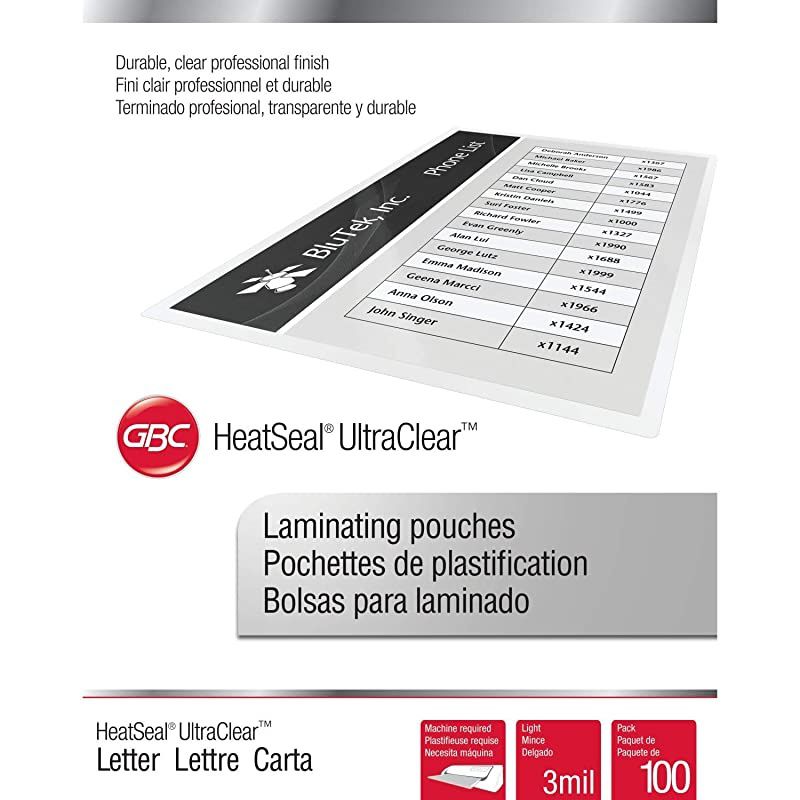 Thermal Laminating Sheets / Pouches, Letter Size, 3 Mil, Ultra Clear, 100/Box (3745022)