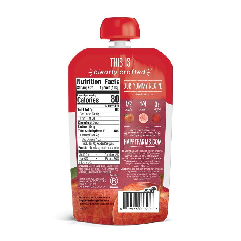 HappyBaby Clearly Crafted Apples Guavas & Beets Baby Food - 4oz