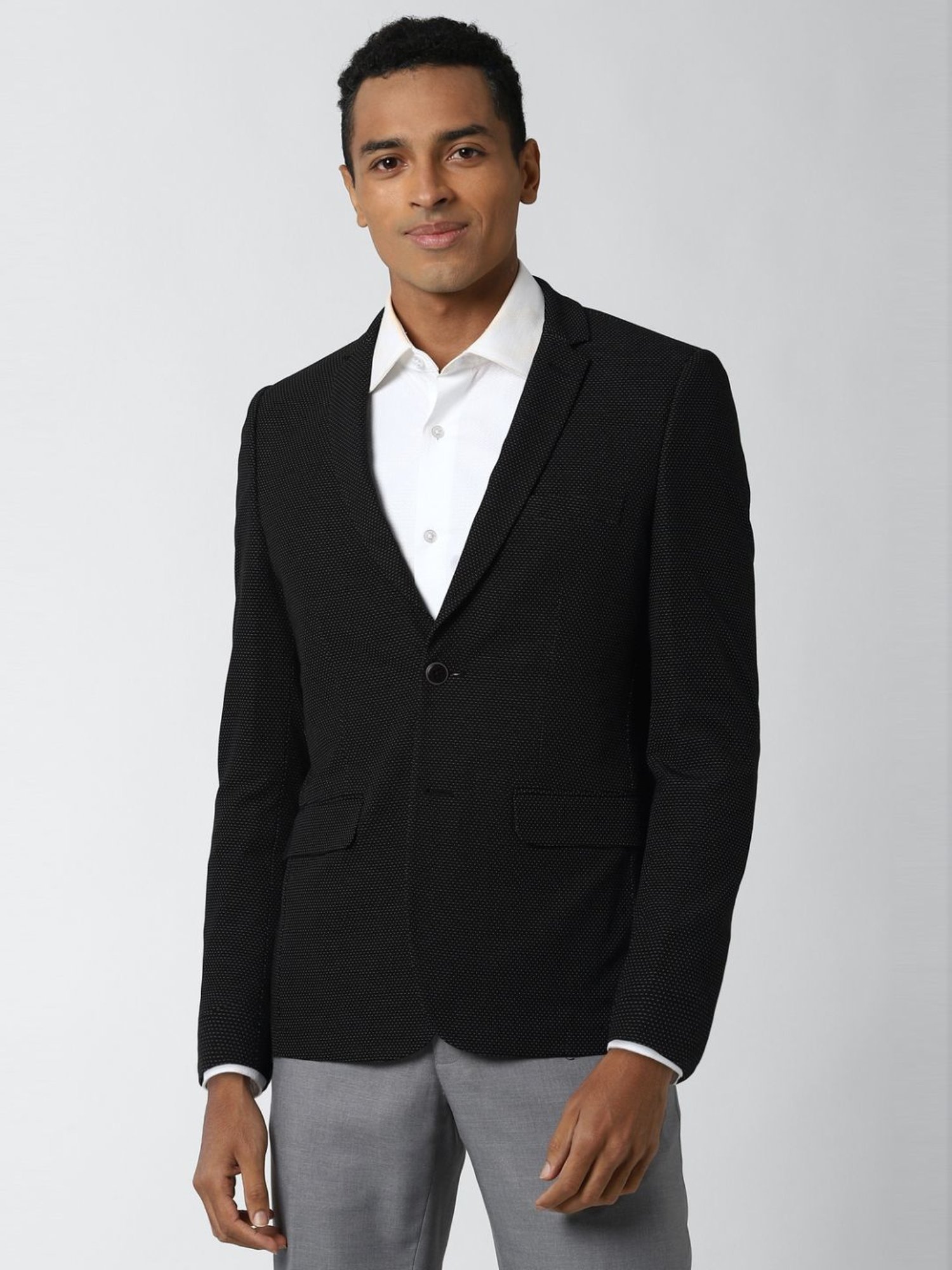 Peter England Black Slim Fit Self Pattern Blazer