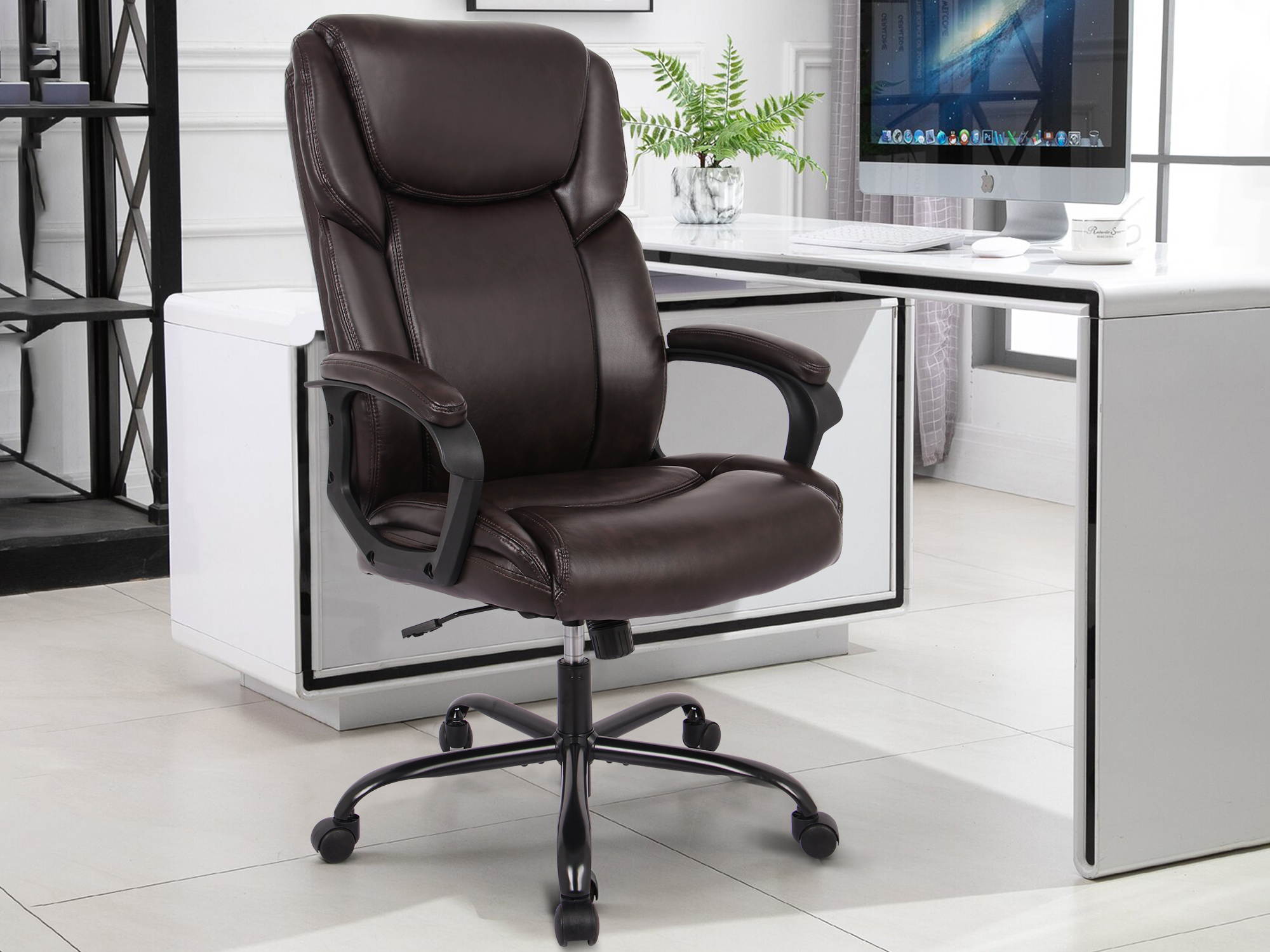 PU Leather Swivel Ergonomic Executive Office Chair - Computer Task Desk Chair,  Reclining Seat Height Adjustable Lumbar Support