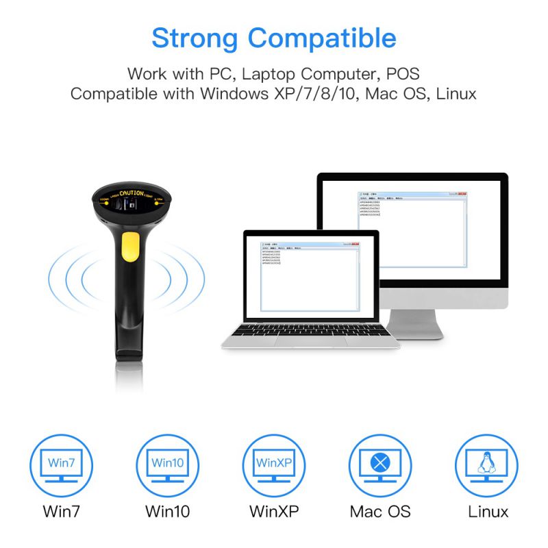 Eyoyo Wireless 1D Barcode Scanner, Handheld 2-in-1 2.4GHz Wireless & USB Wired Connection Barcode Reader 1D Image Scanner with USB Receiver Work with Computer PC POS for Warehouse Supermarket