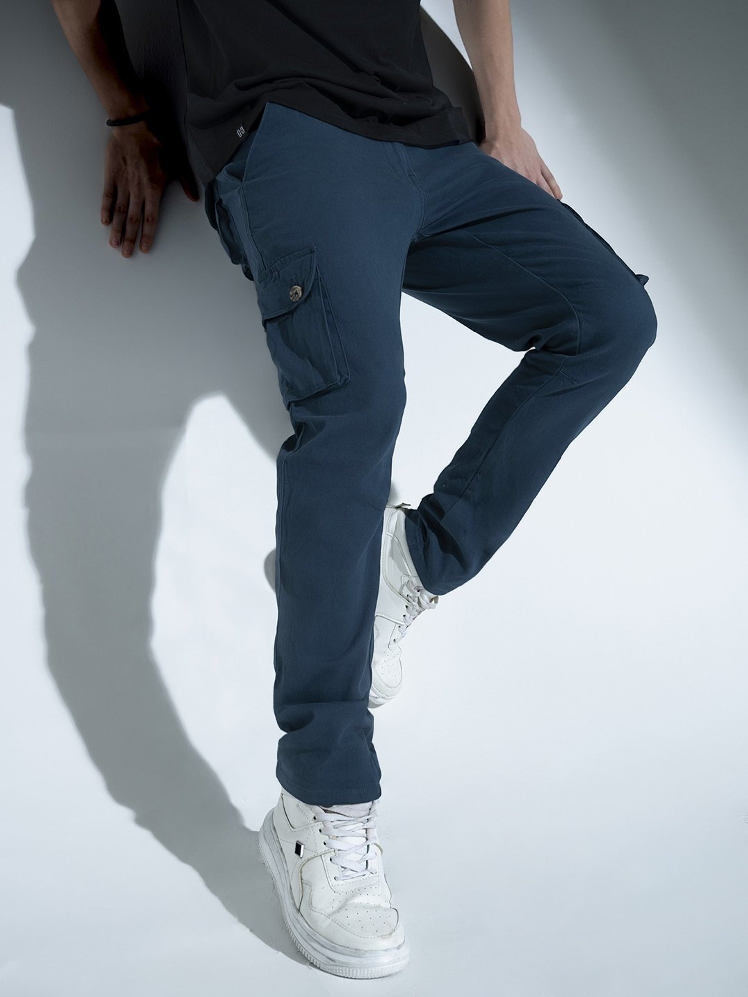 Hubberholme Blue Cotton Regular Fit Cargos