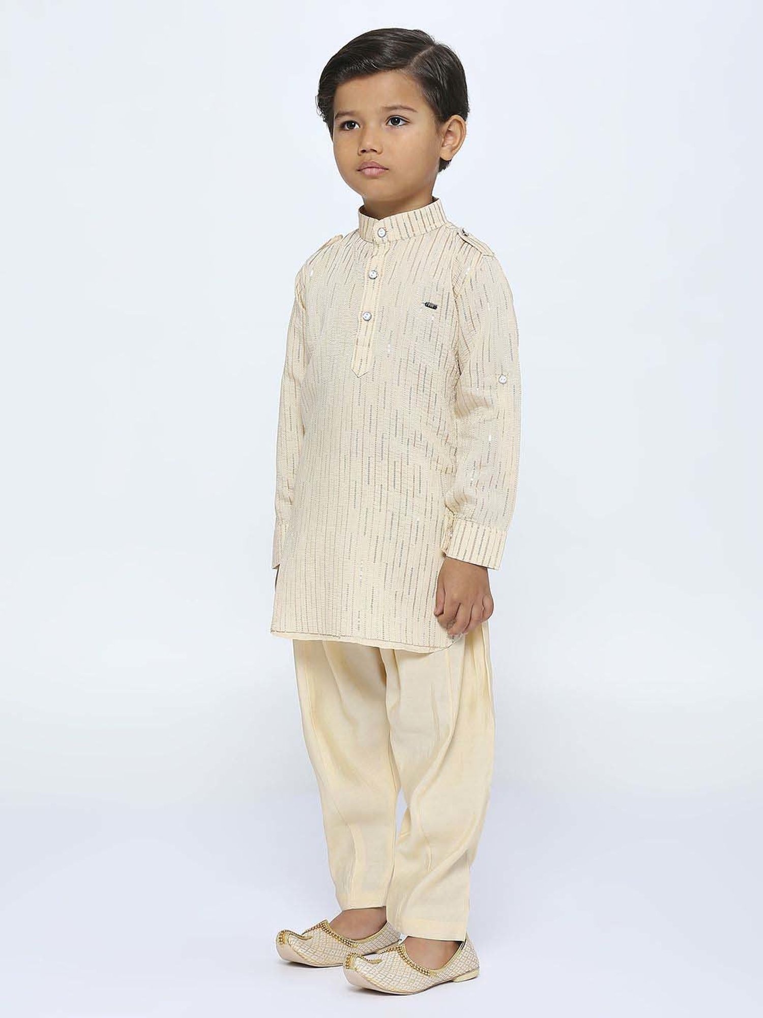 Kids Island Boys Tan Sequence Full Sleeves Kurta Set