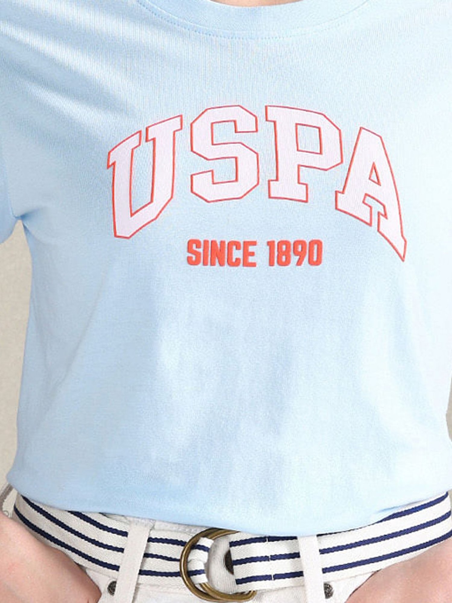 U.S. Polo Assn. Light Blue Cotton Graphic Print T-Shirt