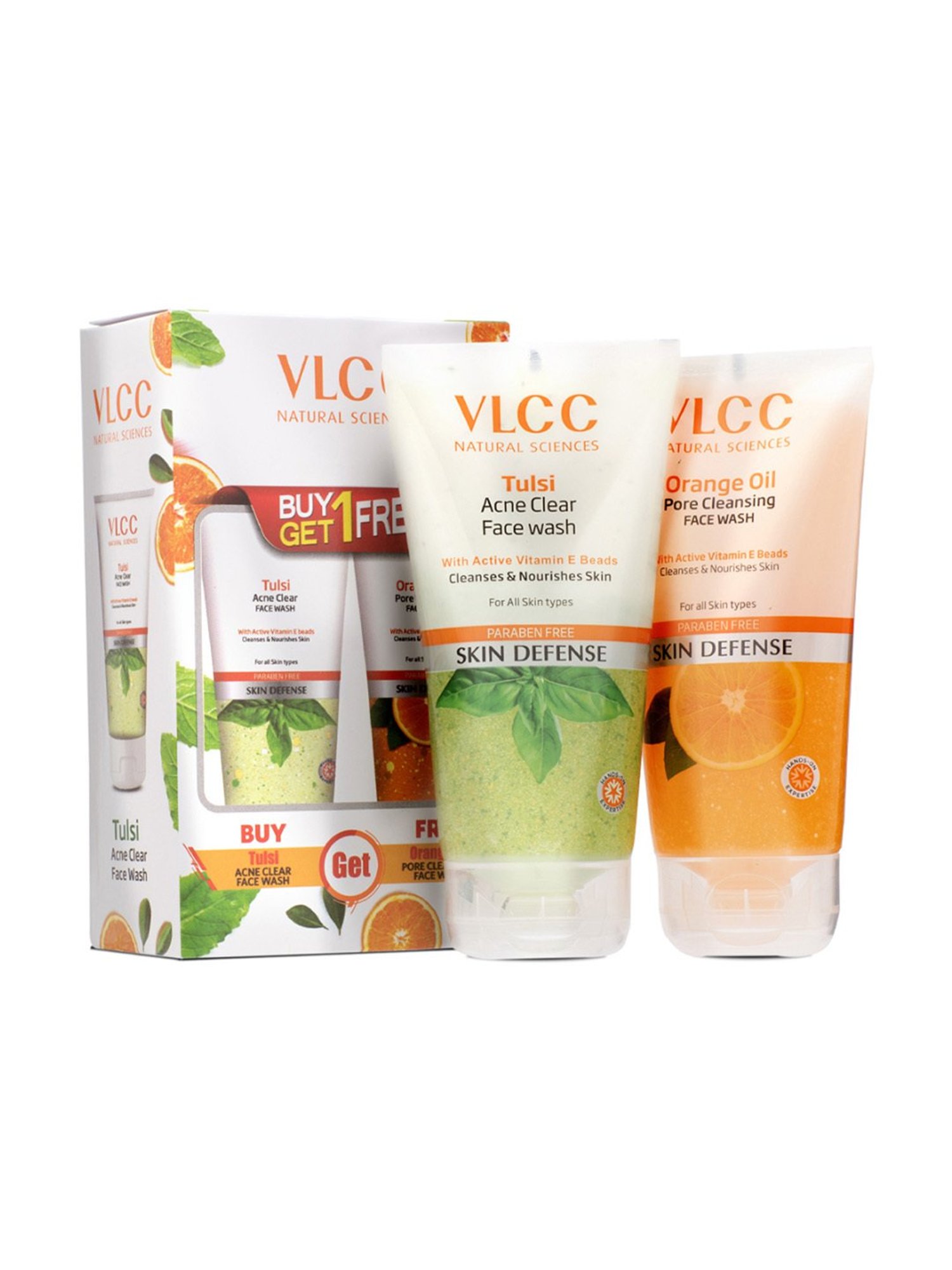 VLCC Tulsi Acne Clear & Orange Oil Pore Cleasing Face Wash Buy 1 Get 1 Free - Pack of 2