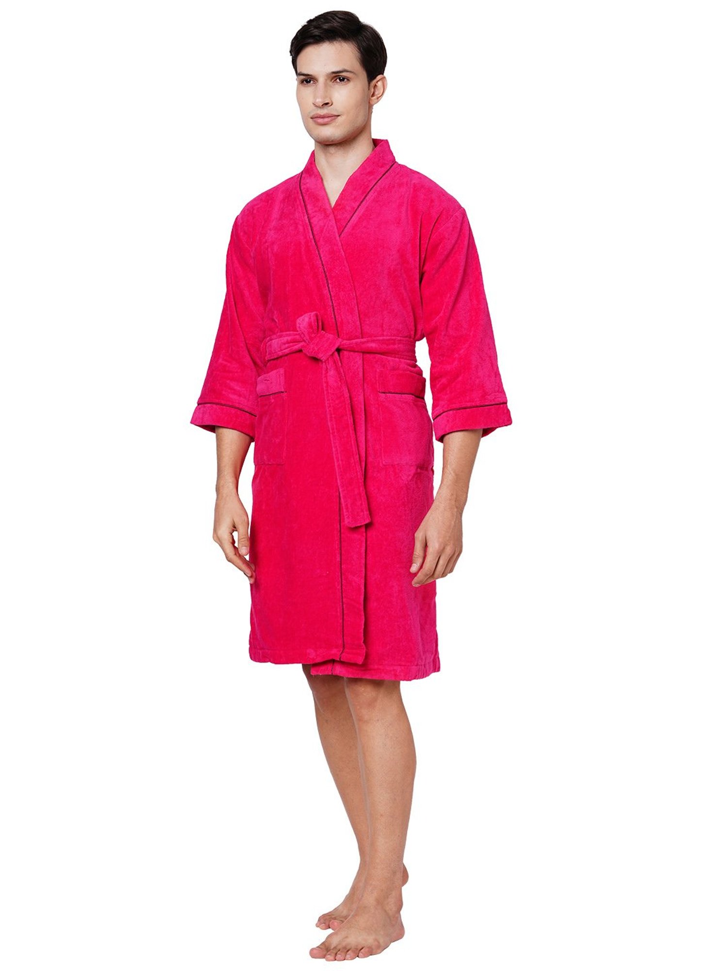 Spaces Dark Red Cotton Quick Dry High Loft Ultra Soft Bath Robe - Extra Large
