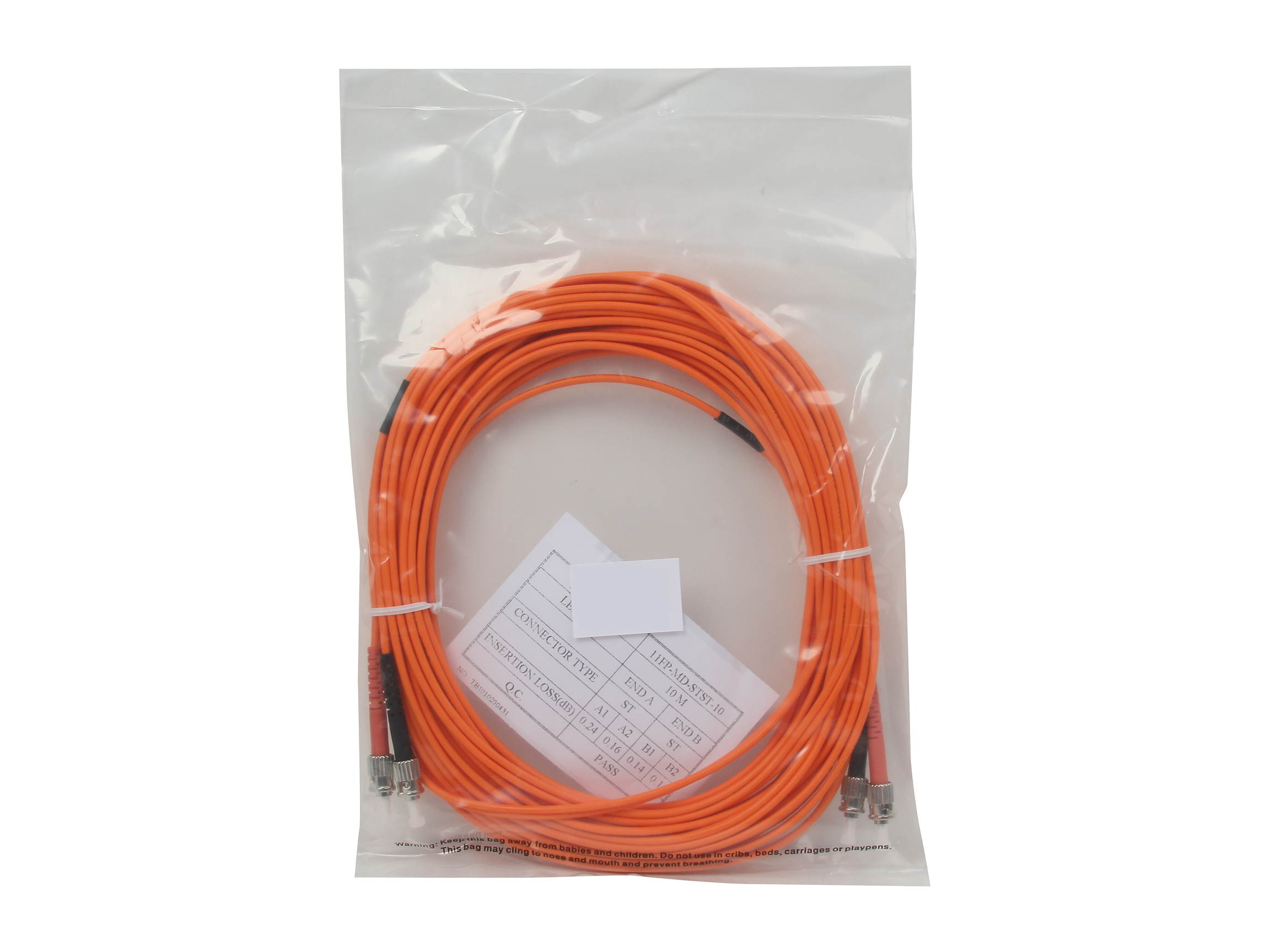 BYTECC MD-ST10 10m MD-ST ST to ST Duplex (2 Strand) Cable, Multi Mode 62.5/125 Standard Zipcore