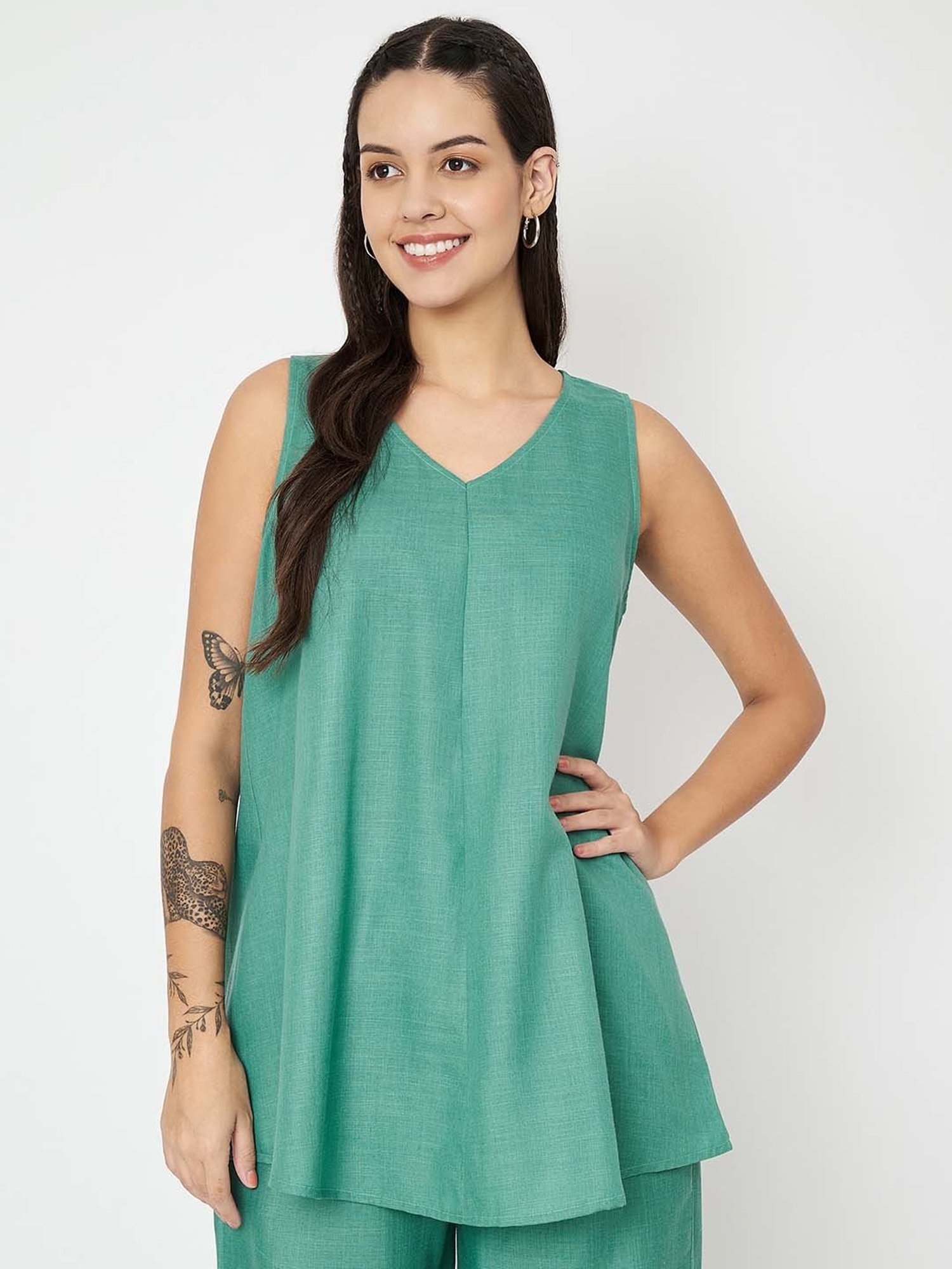 9rasa Green Straight Kurti