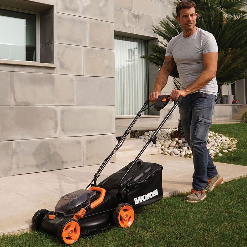 Worx WG779.9 14" Cordless Mower, 40V Li-ion Compatible, Bag and Mulch, Intellicut, Compact Storage (Tool Only)