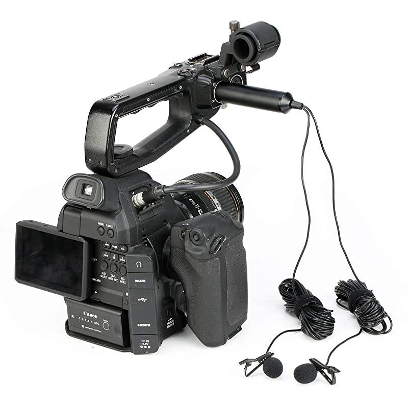 20ft Dual Head XLR Lavalier Microphone  Cardioid Phantom Power Lapel Clip on Mic Interview Kit for Canon Sony Panasonic Camcorders Zoom H4n H5 H6 Tascam DR40 DR60D DR70D DR100 Recorders