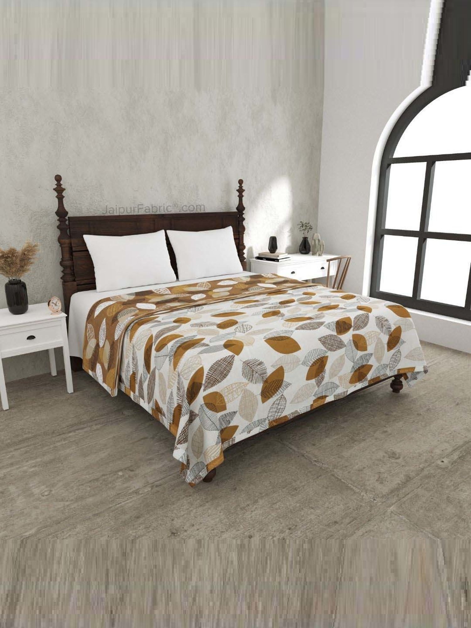 Haus & Kinder Cambric Floral Green & Yellow Cotton Single Reversible Dohar