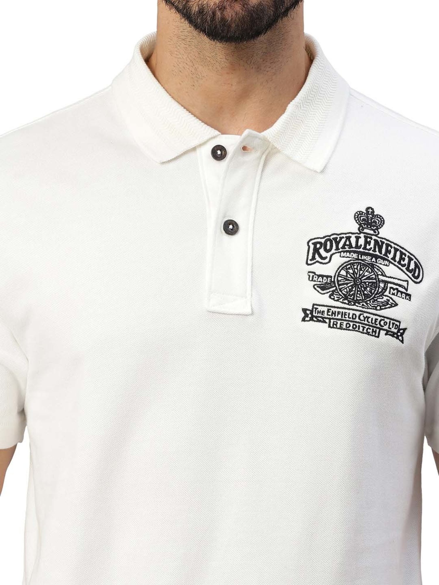 Royal Enfield Vintage Voyage White Regular Fit Printed Polo T-Shirt