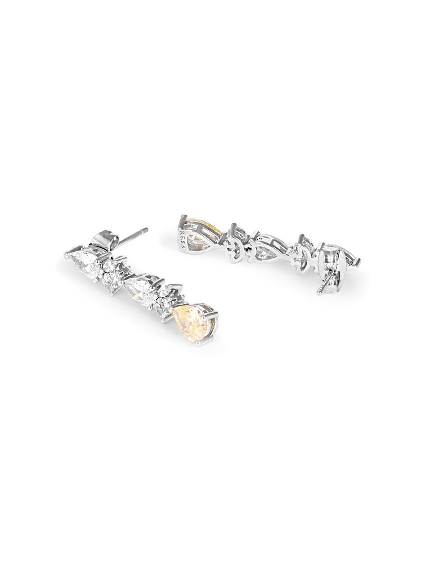 The Real Effect London Sonah Silver Citrine and White Stones Dangler Earrings