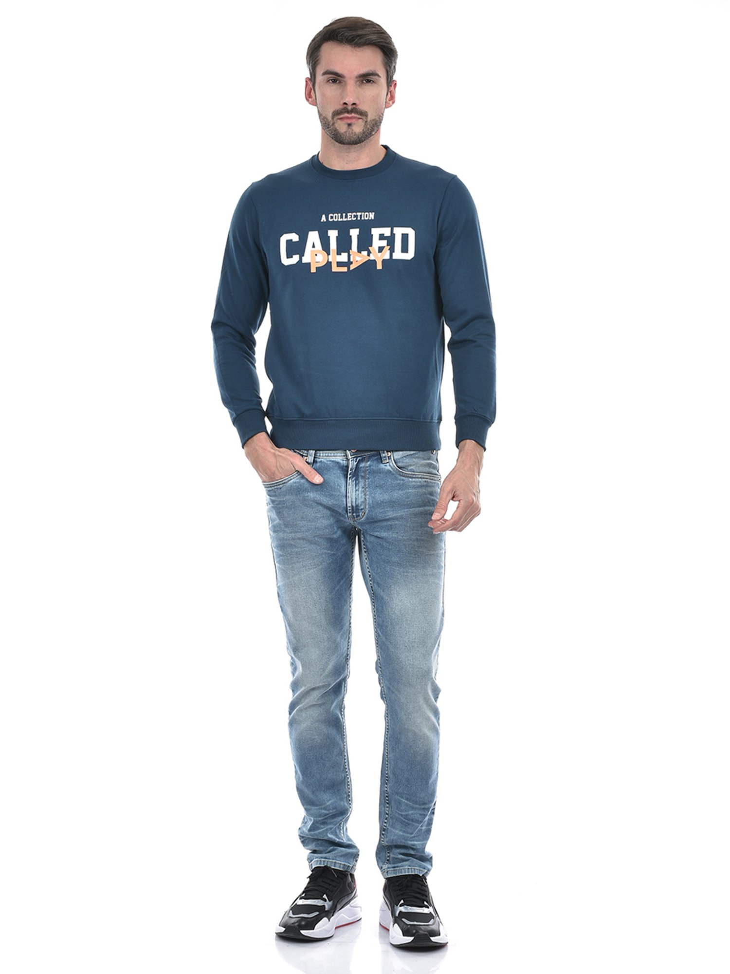 Integriti Airforce Blue Regular Fit Printed Sweatshirt