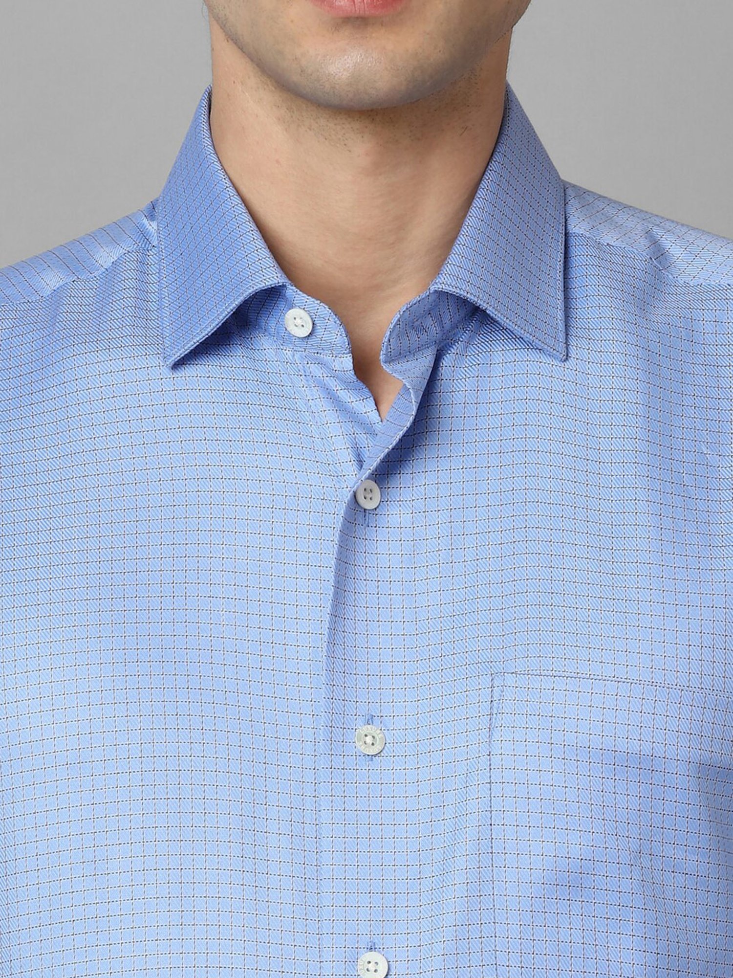 Luxure By Louis Philippe Blue Regular Fit Check Cotton Shirt
