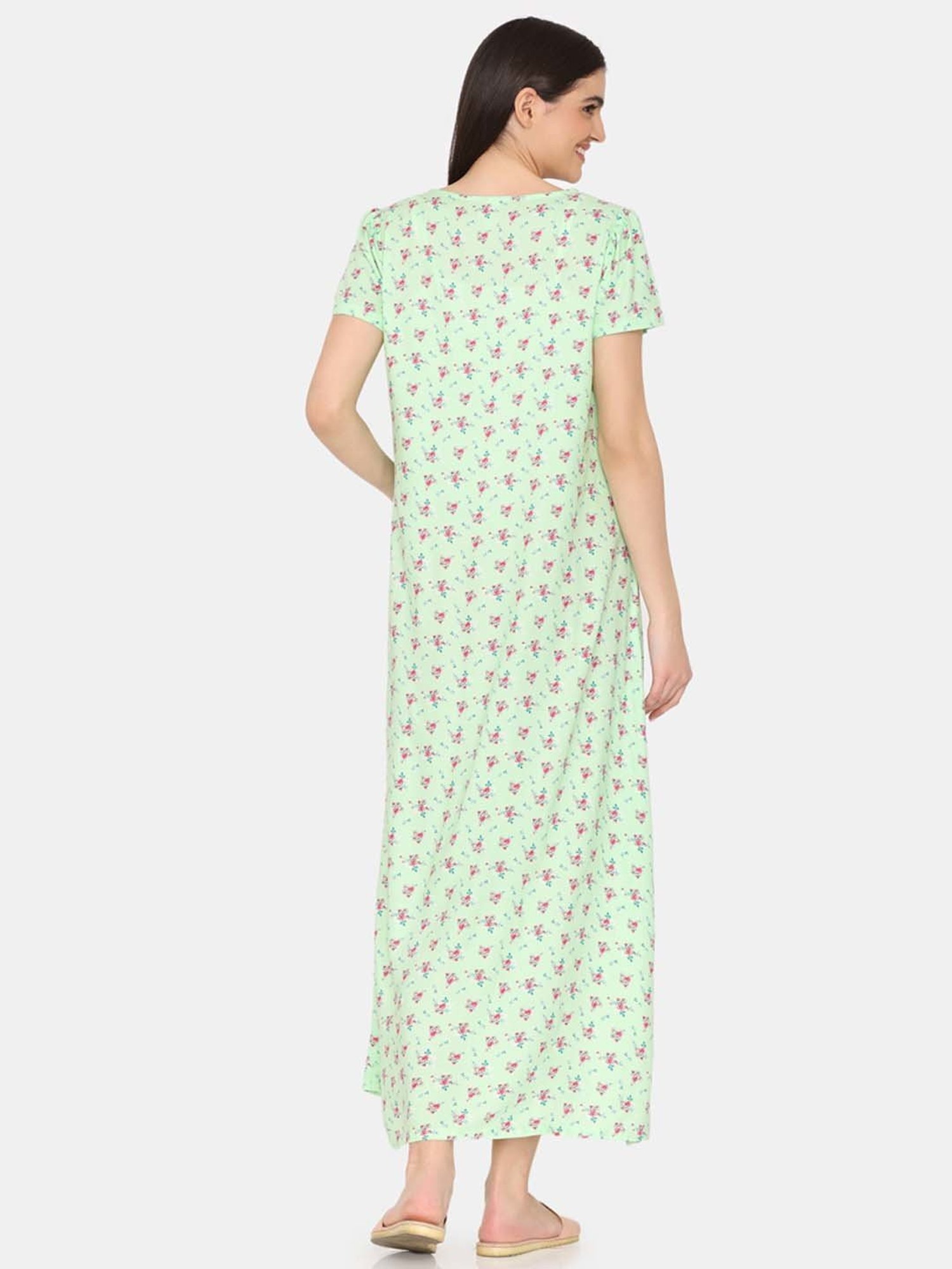 Coucou by Zivame Lime Green Printed Maternity Nighty