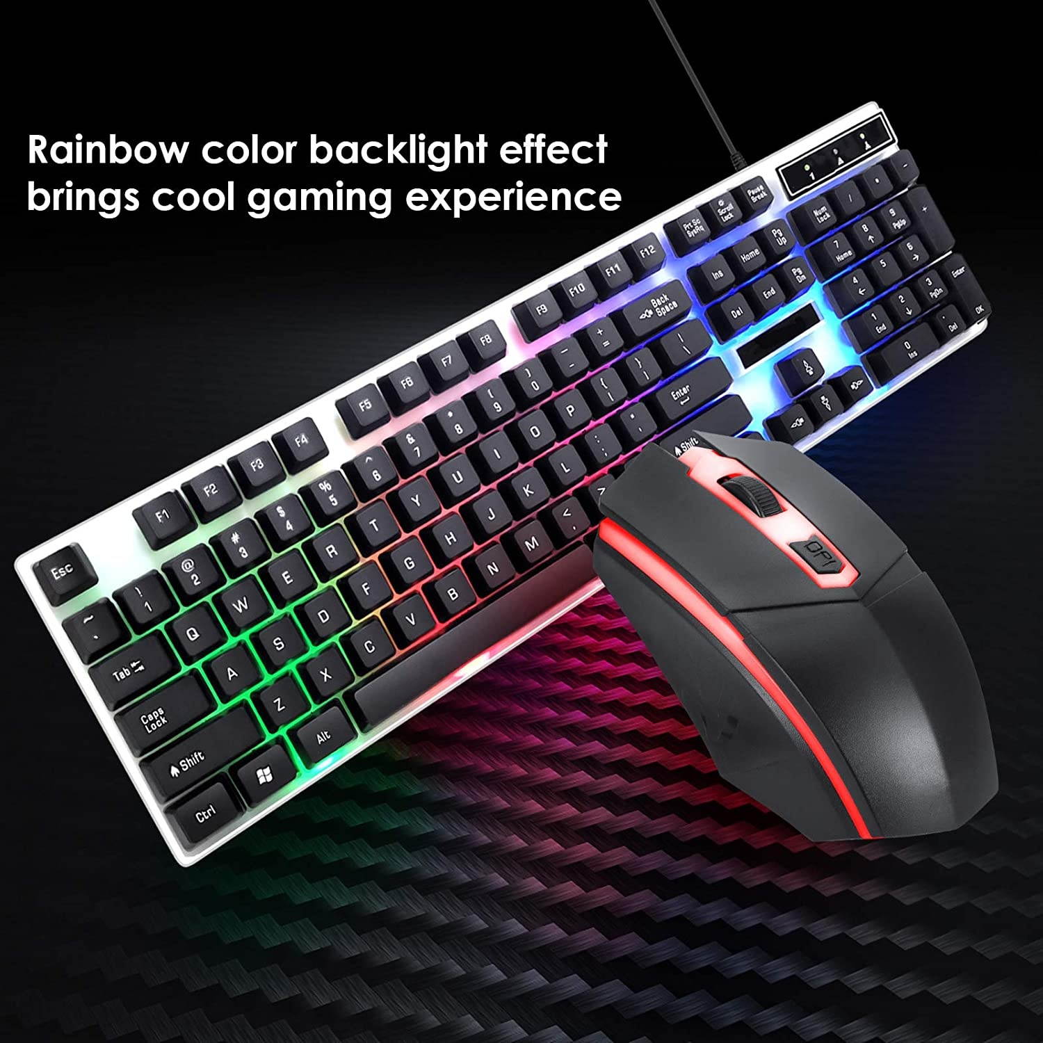 SOONHUA RGB Gaming Keyboard and Mouse Combo,104 Keys Backlit Computer Keyboard with Gaming Ergonomic Keyboard Mouse, USB Wired Set for PC Gamer Laptop Work