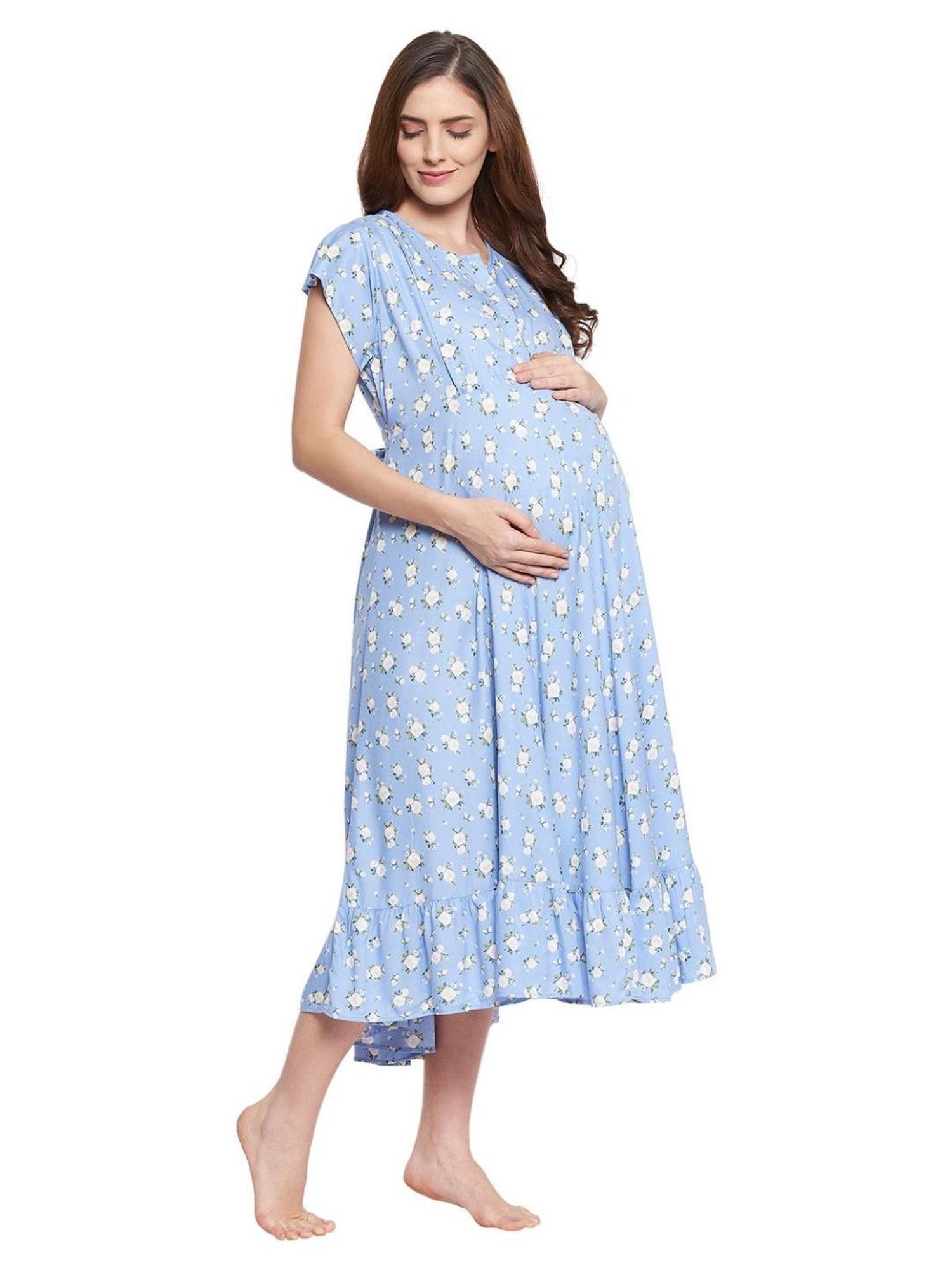 Hypernation Light Blue Floral Print Maternity Dress