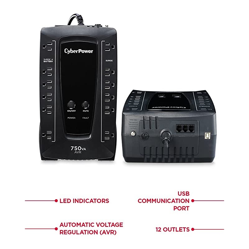AVRG750U AVR UPS System 750VA450W 12 Outlets CompactBlack