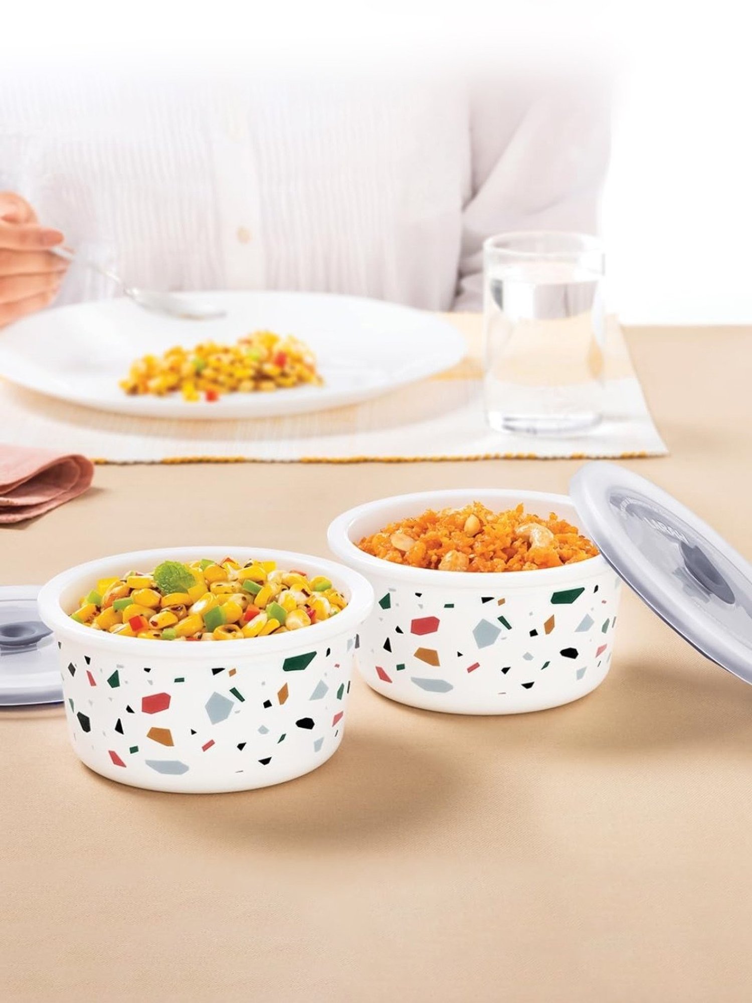 Larah by Borosil Multicolor Opalware Storage Container with Air Tight Lid - Set of 2