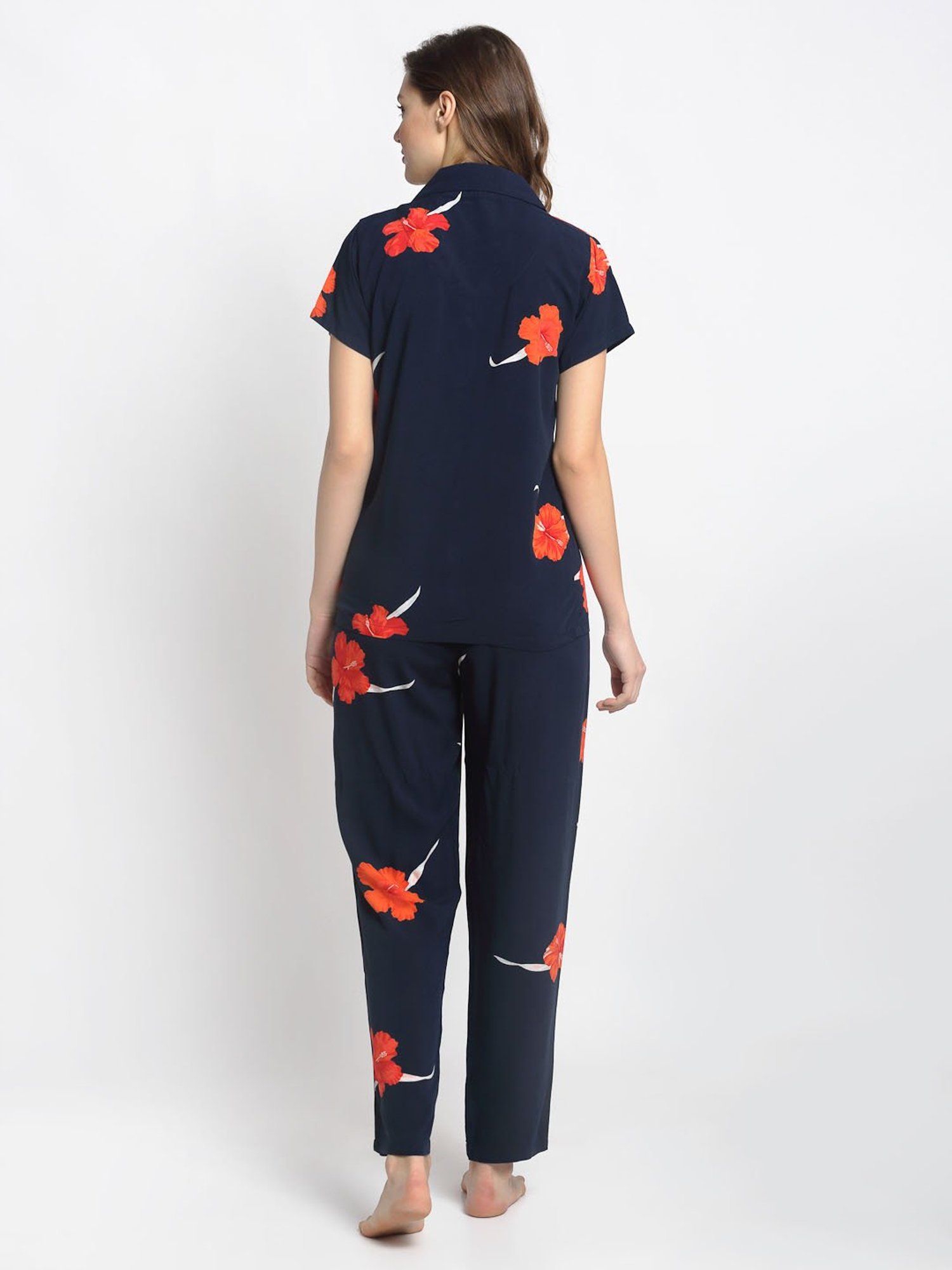 Boston Club Navy Floral Print Shirt With Pyjamas