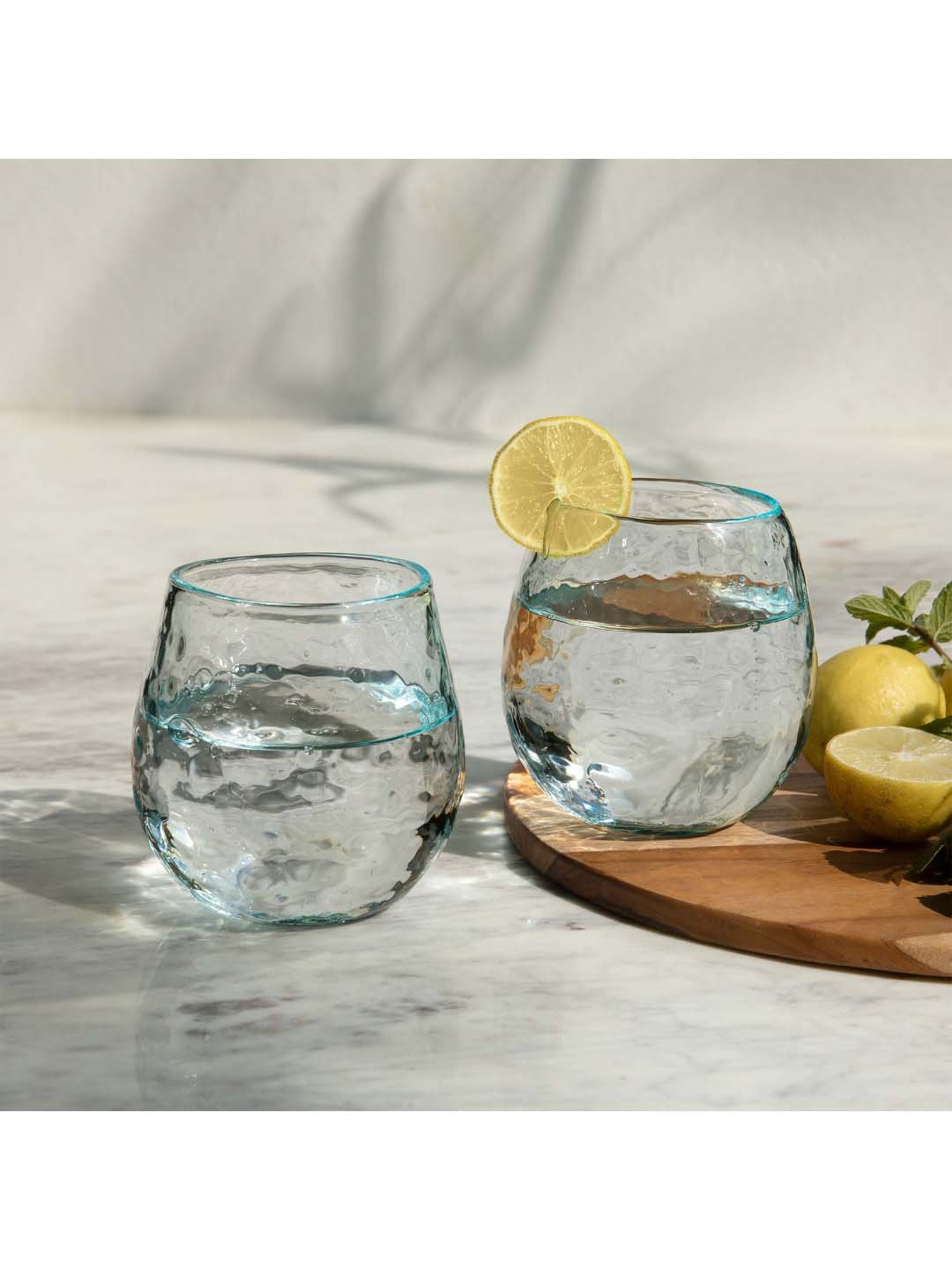 Ellementry 'Quoise' Blue & Transparent Glass Round-Shaped 9 cm Tumbler (0.35 L) - Set of 2