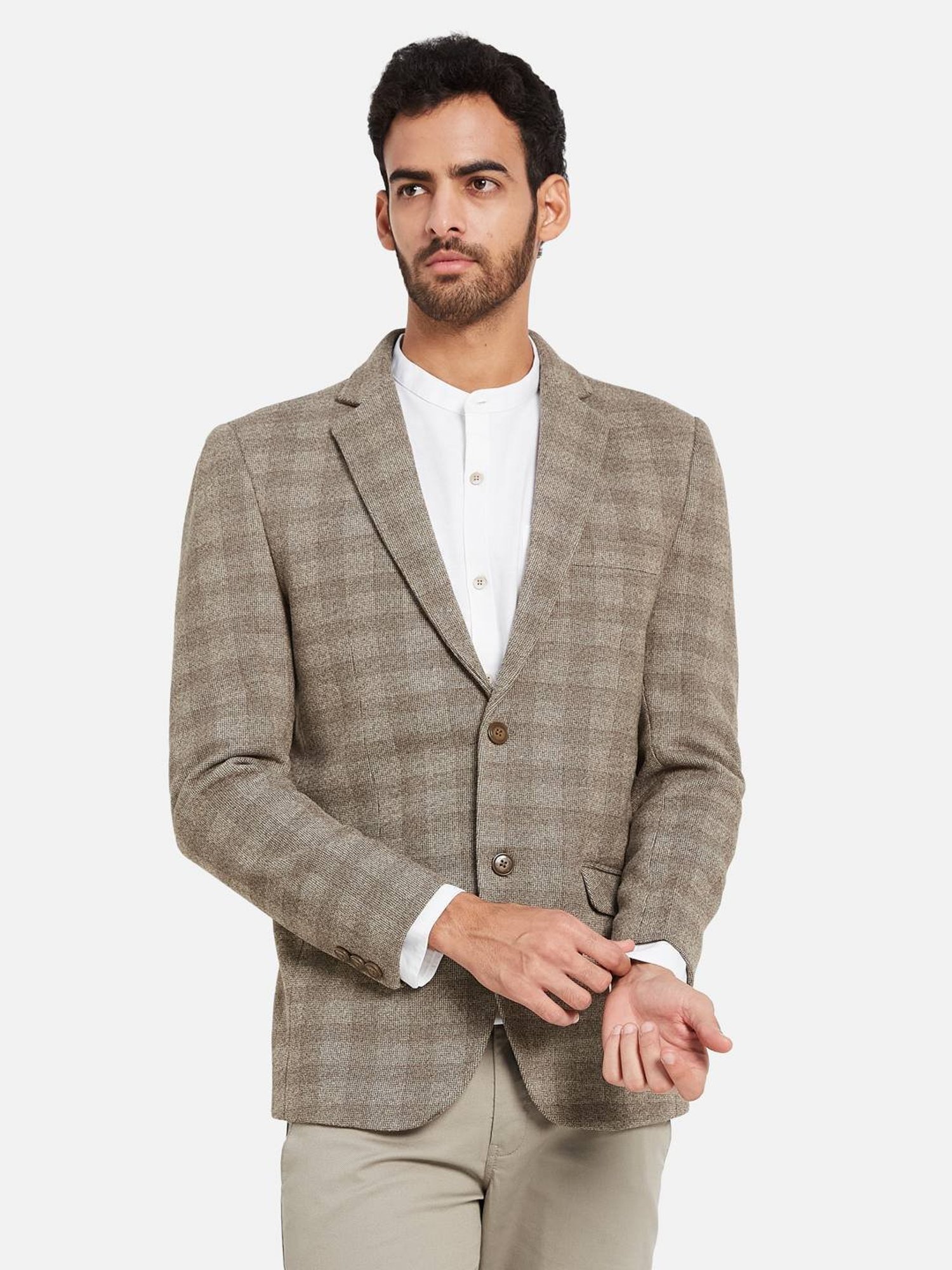 METTLE Brown Regular Fit Checks Blazer