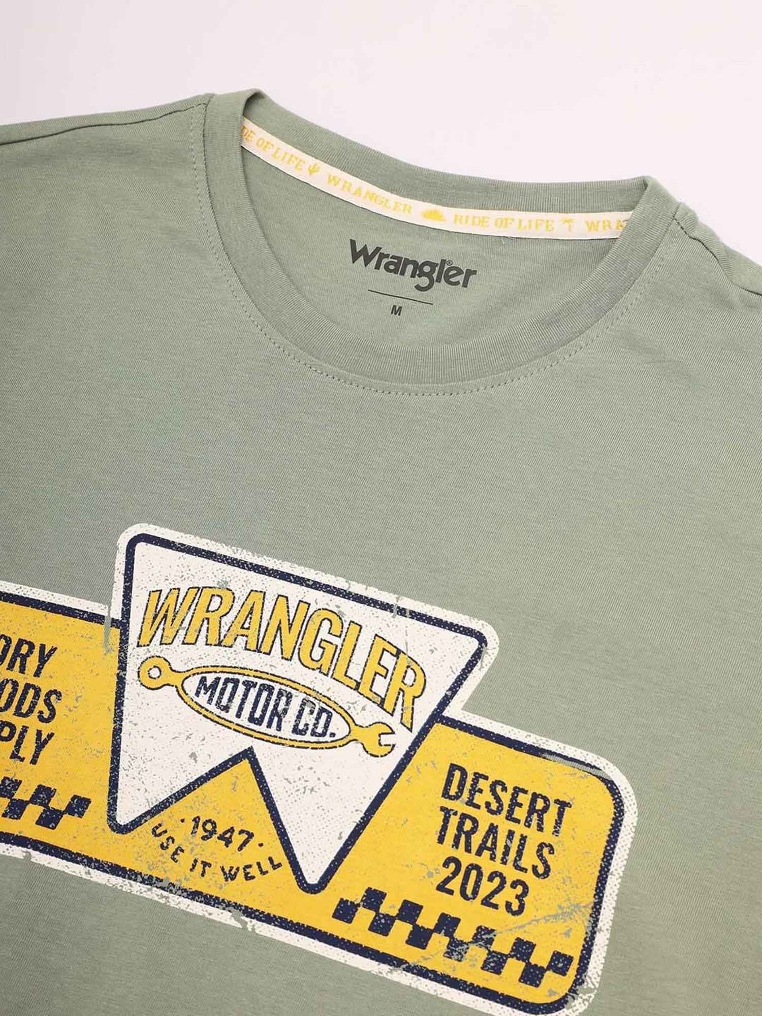 Wrangler Light Olive Regular Fit Graphic Print Cotton Crew T-Shirt