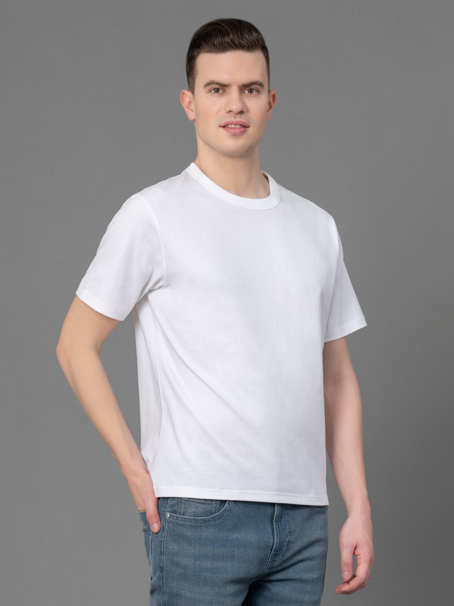 Red Tape White Regular Fit Cotton Crew T-Shirt
