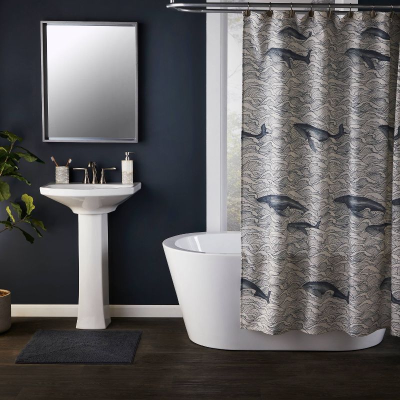 Whale Waves Shower Curtain Gray - SKL Home
