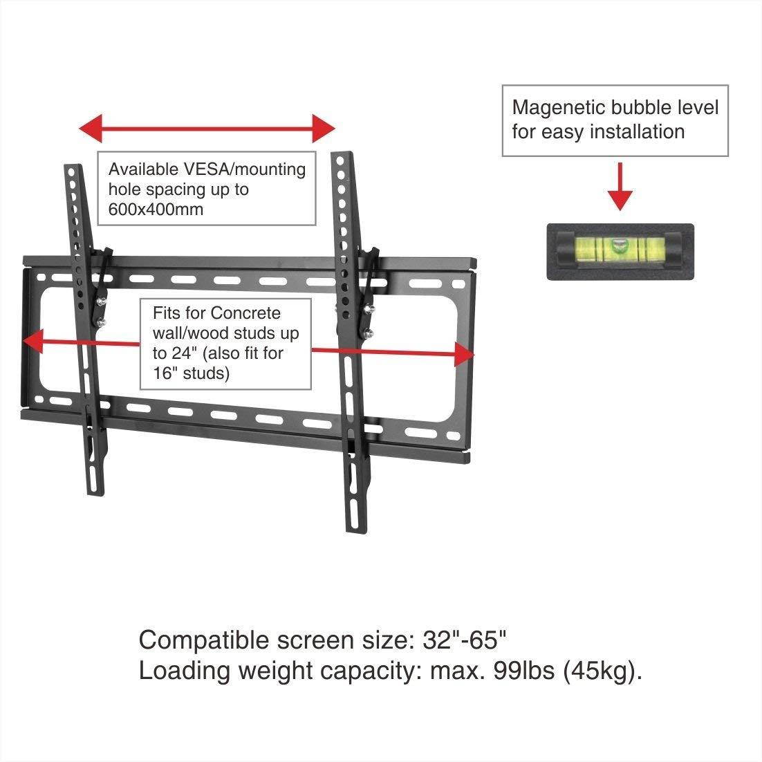 FLEXIMOUNTS Tilt TV Wall Mount Bracket for most 32"-65" LCD LED Plasma flat screen fits for most of Samsung Coby LG VIZIO Sharp Sony Toshiba Seiki Tvs